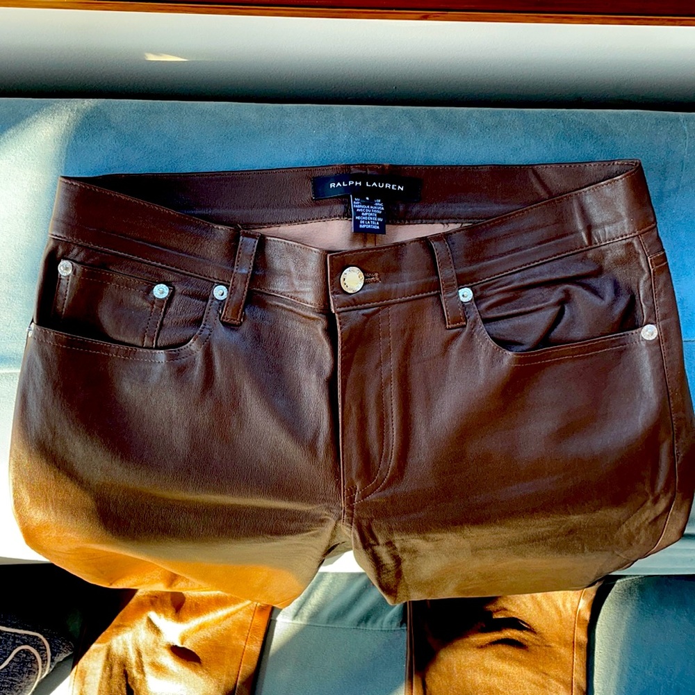 Ralph Lauren black label Cognac leather pants 8